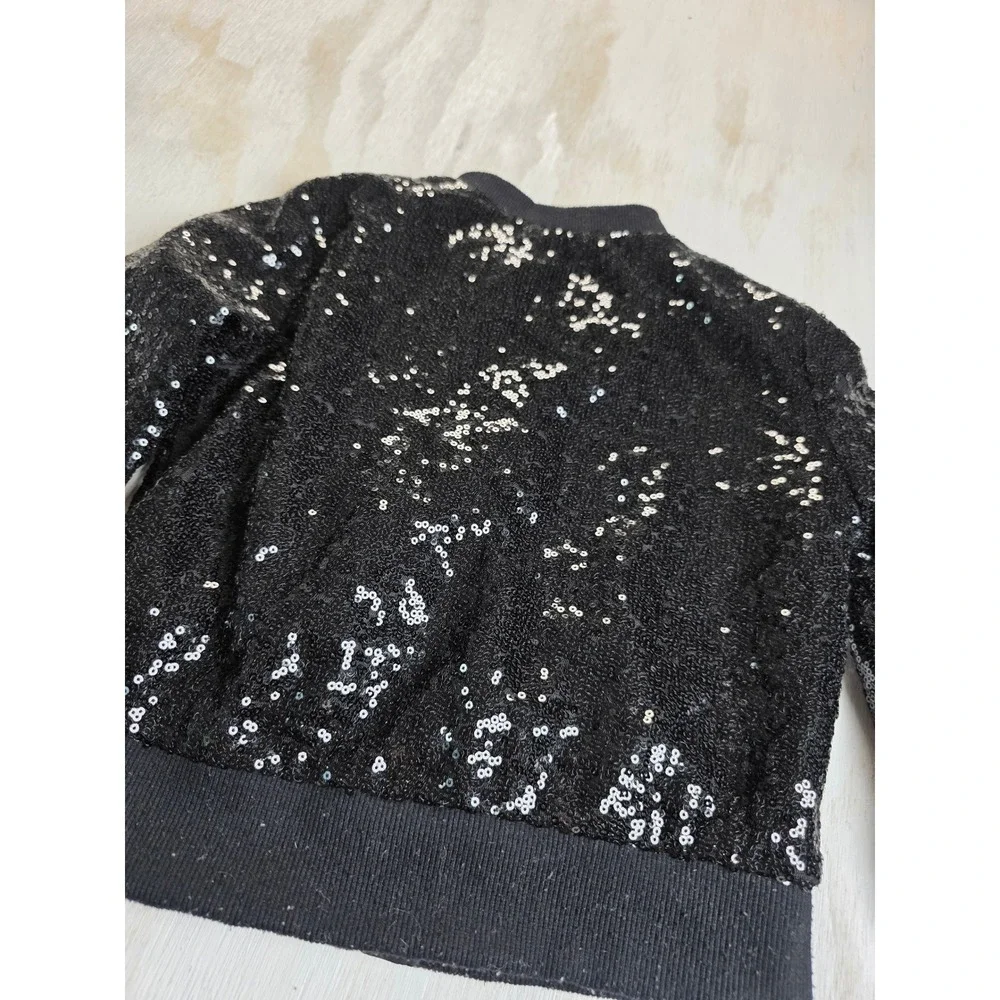 LOL Surprise Remix Black Sequin Bomber Jacket Kids XS 4/5 Y2K Festival Sparkle